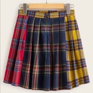 colorblock plaid skirt